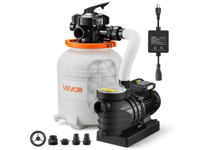 VEVOR 0.5 HP 3000 GPH FlashPure Sand Filter Pump, 12 Inch Swimming Pool Pump, 6X Faster Filtration, Leak-Proof Design, Pre-Loaded Media with Timer,...