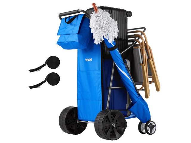 VEVOR Beach Cart with Large Wheels for Sand, 165 lbs Load Capacity, Heavy Duty Folding Beach Wagon with 10' Solid Wheels, Insulated Cooler Bag,...
