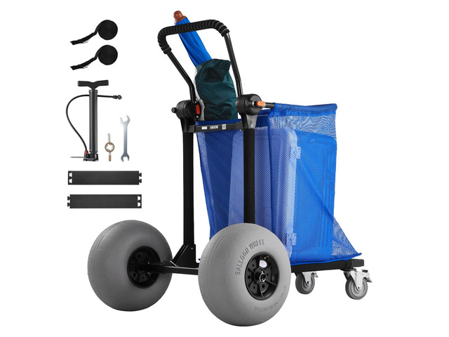 VEVOR Beach Cart with Large Wheels for Sand, 165 lbs Load Capacity, Heavy Duty Folding Beach Wagon with 12' Balloon Wheels, Storage Bag, 180°...