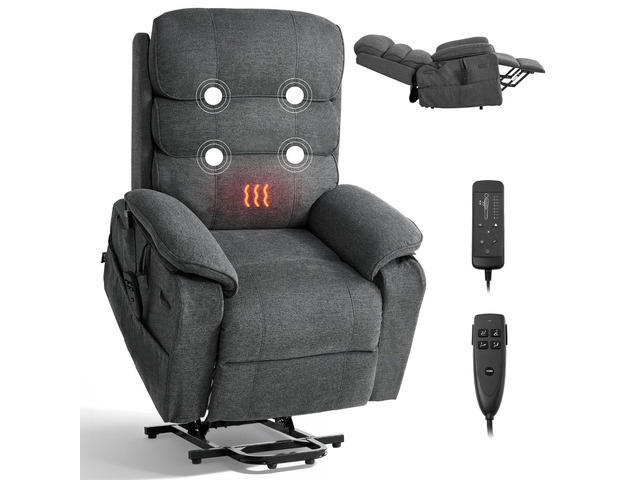 VEVOR Power Lift Recliner Chair, Dual Motor Medium Lift Chair with Heat and Massage for Elderly, Position Adjustable, Remote Control, with Side...