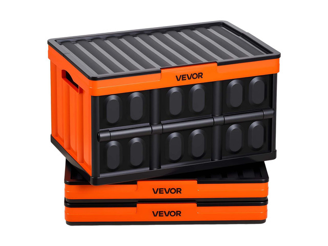 VEVOR Plastic Collapsible Storage Bins with Lids, 45L 3Packs, Stackable Folding Storage Crates with Handles, Holds 44 lbs Per Bin, Heavy Duty...
