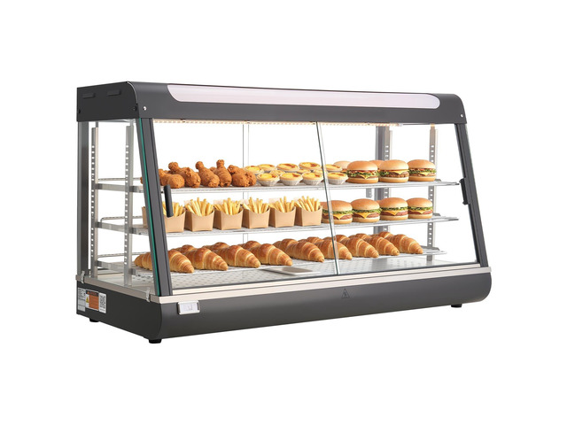 VEVOR 3-Tier Commercial Food Warmer Display, 1600W Food Display Warmer with LED Light, Top Storage and Adjustable Shelves, 86~185 Steam Heating,...
