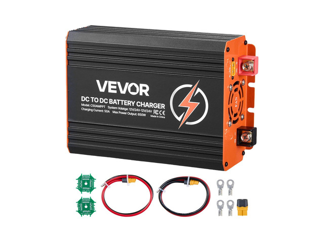 VEVOR DC to DC Charger with MPPT, 650W, 50A On-Board Battery Charger, Solar Panel/Alternator Dual Input, Smart Multi-Stage Charging for LiFePO4...