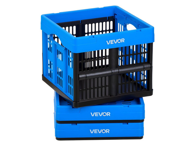 VEVOR Plastic Collapsible Storage Bins, 25L 3 Packs, Stackable Folding Storage Crates with Handles, Holds 22 lbs Per Bin, Foldable Heavy Duty...