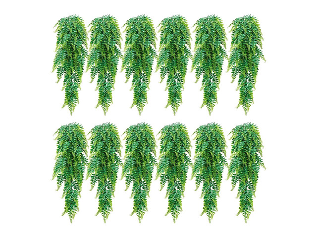 VEVOR Artificial Ferns, 12 Pcs Fake Hanging Boston Fern Bush Plant with 32 Inch Hanging Length, Plastic Faux Greenery for Indoor/Outdoor Decor, For...