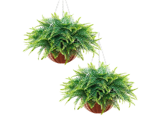 VEVOR Artificial Ferns, 2 Pcs Fake Hanging Boston Fern Bush Plant with 23 Inch Hanging Length, Plastic Faux Greenery for Indoor and Outdoor Decor,...