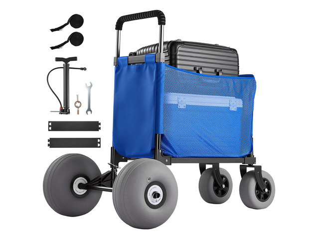 VEVOR Beach Cart with Large Wheels for Sand, 165 lbs Load Capacity, Heavy Duty Folding Beach Wagon with 12' Balloon Wheels, Storage Bag, 33' to 45'...