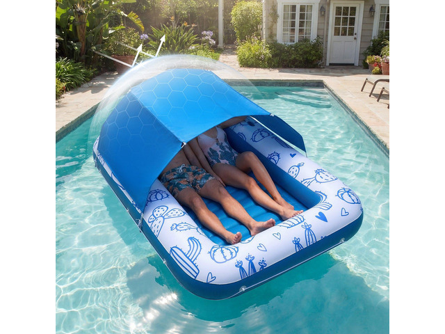 VEVOR Inflatable Pool Float with UPF 50+ Canopy, 82' x 55' Large Tanning Pool Floating Lounger for Adults, 550LBS Capacity Sunbathing Lounger...