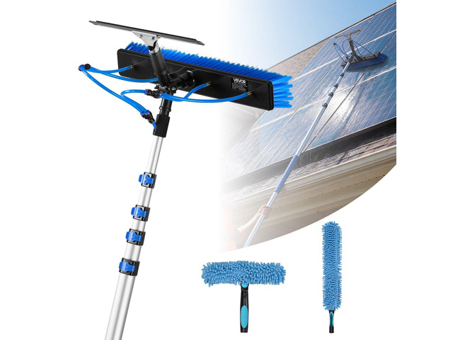 VEVOR Solar Panel Cleaning Kit, 26 ft, Water Fed Pole Kit with Cleaning Brush, Squeegee, Soap Dispenser, Extendable Aluminum Telescopic Pole, 180°...