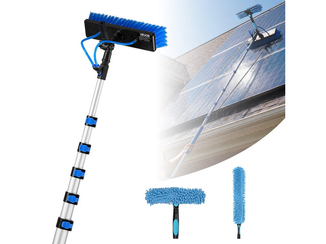 VEVOR Solar Panel Cleaning Kit, 33 ft, Water Fed Pole Kit with Cleaning Brush, Soap Dispenser, Extendable Aluminum Telescopic Pole, 180° Rotatable...