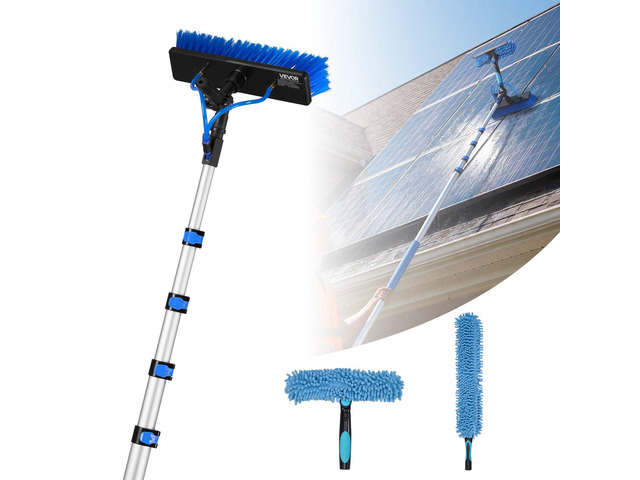VEVOR Solar Panel Cleaning Kit, 24 ft, Water Fed Pole Kit with Cleaning Brush, Soap Dispenser, Extendable Aluminum Telescopic Pole, 180° Rotatable...