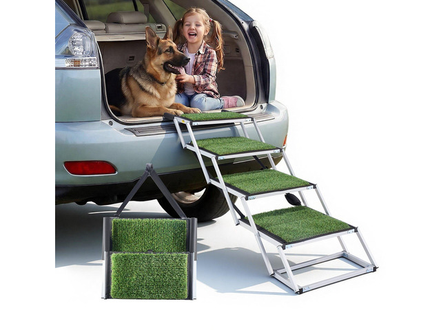 VEVOR Dog Stairs for Car, 4 Steps Extra Wide Foldable Dog Ramp for Large Dogs with Non-Slip Surface, Portable Lightweight Pet Stairs Ladder for...