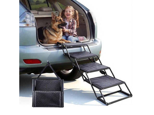 VEVOR Dog Stairs for Car, 4 Steps Extra Wide Foldable Dog Ramp for Large Dogs with Non-Slip Surface, Portable Lightweight Pet Stairs Ladder for...