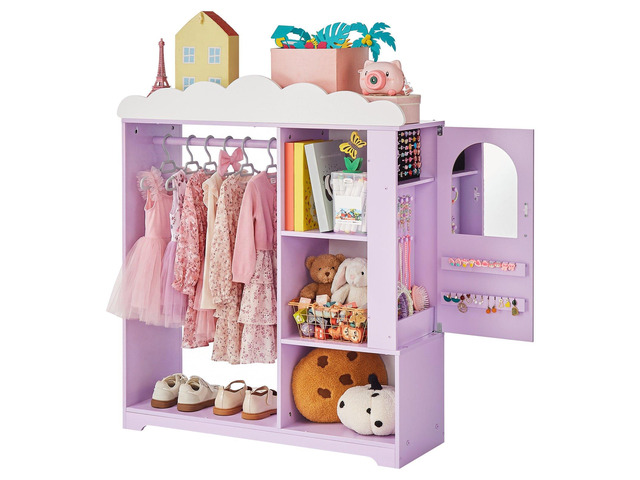 VEVOR Kids Dress Up Storage, with Jewelry Cabinet, Dress Up Closet with Mirror and Shelves, Princess Costumes Wardrobe Closet, Toddler Costume...