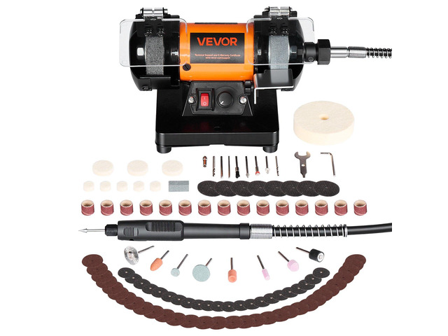 VEVOR Bench Buffer Polisher, 8300-10600 RPM Adjustable Speed, Polishing & Buffing Machine with Grinding, Fiber, and Wool Wheels, 100-Piece...