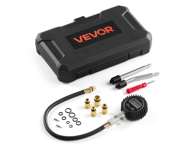 VEVOR Engine Cylinder Compression Tester Kit, Pressure Gauge Range of 10-200 PSI, Compression Tester Kit with 4 Adapters, Straight & Angled...