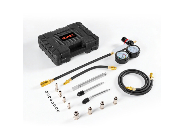 VEVOR Engine Cylinder Compression Tester Kit, Pressure Gauge Range of 0-100 PSI, Automotive Leak Down Tester Kit with 4 Adapters, 2 Metal Tubes,...