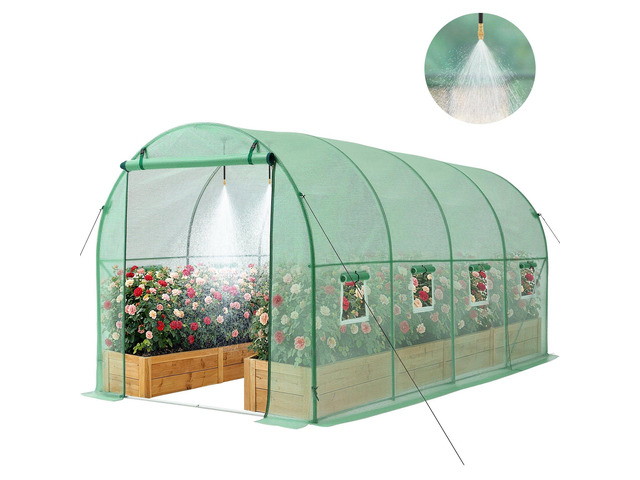 VEVOR Walk-in Tunnel Greenhouse, 15 x 7 x 7 ft Hoop House Greenhouse Tunnel with Watering System, Plant Hot House with Steel Frame, PE Cover,...