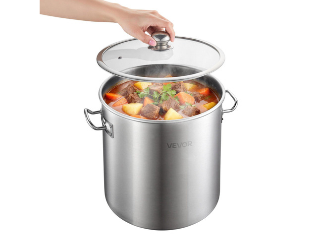 VEVOR Stainless Steel Stock Pot, 21-Quart Stainless Steel Stockpot with Glass Lid, PFOA-Free, PFAS-Free, Compatible with Gas Stoves, Induction...