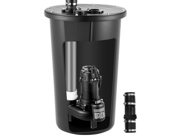 VEVOR Sewage Pump System, 1/2 HP, 4800 GPH Cast Iron Sewage Pump with Basin Kit, 120 Volt, Automatic On/Off Outdoor Water/Seepage Collection and...