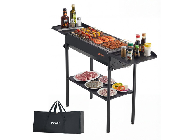 VEVOR Foldable Charcoal Grill, Portable Charcoal Barbecue Grill with Adjustable Height & Folding Side Tables, High-Temp Powder-Coated Steel Outdoor...