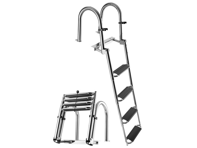 VEVOR Boat Ladder, 4 Steps, Stainless Steel Telescoping Folding Swim Deck Ladder for Rear Entry Inboard, 600lbs Capacity with Extra Wide Anti-Slip...