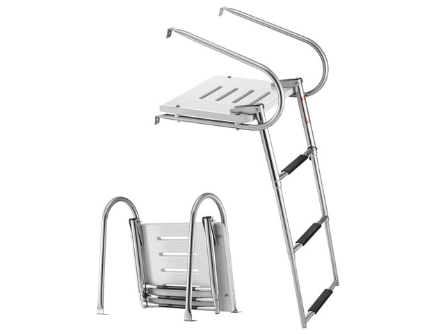 VEVOR Boat Ladder, 3 Steps, Stainless Steel Telescoping Folding Swim Deck Ladder for Rear Entry Inboard, 400 lbs Capacity with Wide Anti-Slip Steps...