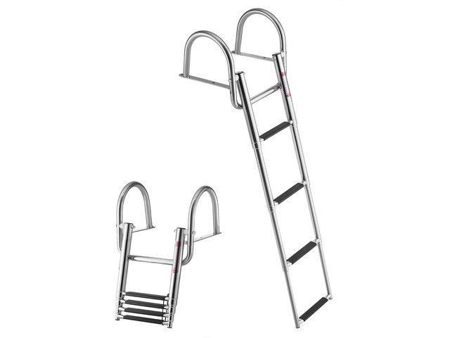 VEVOR Boat Ladder, 4 Steps, Stainless Steel Telescoping Folding Swim Deck Ladder for Rear Entry Inboard, 600 lbs Capacity with Wide Anti-Slip Steps...