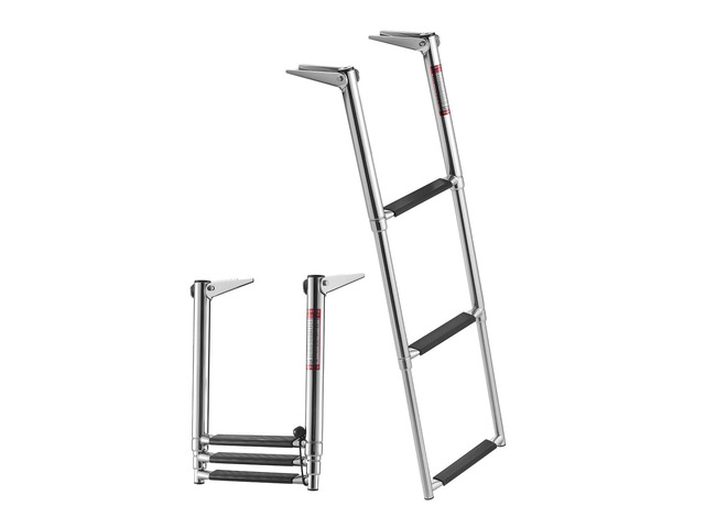 VEVOR Boat Ladder, 3 Steps, Stainless Steel Telescoping Folding Swim Deck Ladder for Rear Entry Inboard, Heavy Duty 600 lbs Capacity with Wide...