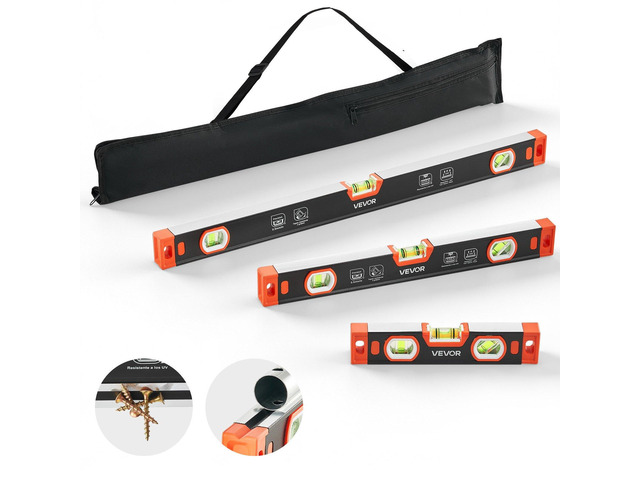 VEVOR Torpedo Level, 3-Piece Included 9/16/24 in, Magnetic Leveler Tool Set Aluminum Alloy, with Clear 3 Green Vials, V-Groove, Hanging Hole,...