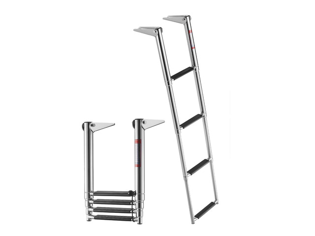 VEVOR Boat Ladder, 4 Steps, Stainless Steel Telescoping Folding Swim Deck Ladder for Rear Entry Inboard, Heavy Duty 900 lbs Capacity with Wide...