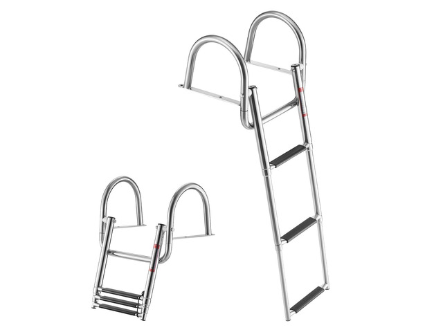 VEVOR Boat Ladder, 3 Steps, Stainless Steel Telescoping Folding Swim Deck Ladder for Rear Entry Inboard, 600 lbs Capacity with Wide Anti-Slip Steps...