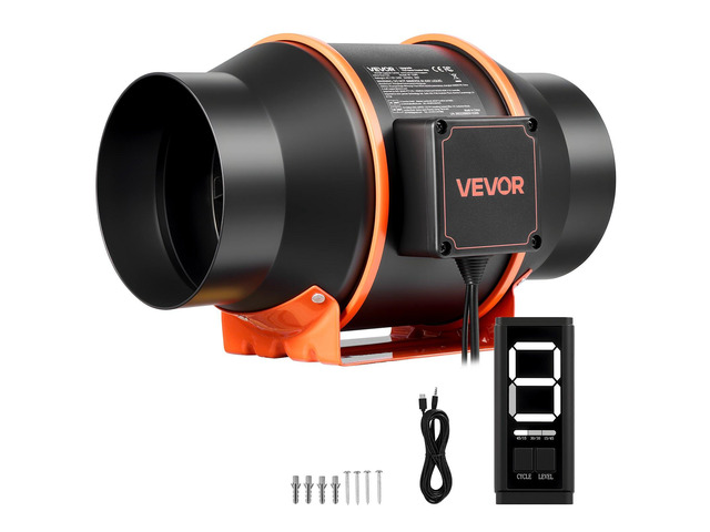 VEVOR Inline Duct Fan, 402 CFM 6 inch EC Motor Ventilation Fan with 3-Speed Circulation, 10-Speed PWM Controller, Timer-Controlled Operation,...