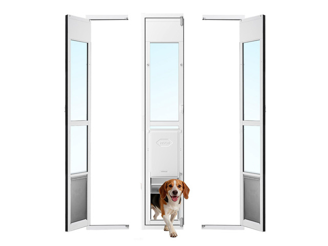 VEVOR Dog Door for Sliding Glass Door, 75 7/8' to 80 11/16' Adjustable Height, Aluminum Alloy Frame with Flap, Lock Design, for Large-Sized Dogs,...