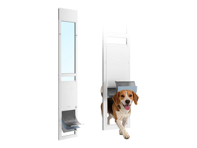 VEVOR Dog Door for Sliding Glass Door, 75 7/8' to 80 11/16' Adjustable Height, Aluminum Alloy Frame with Flap and Rotating Hinge, Lock Design, for...