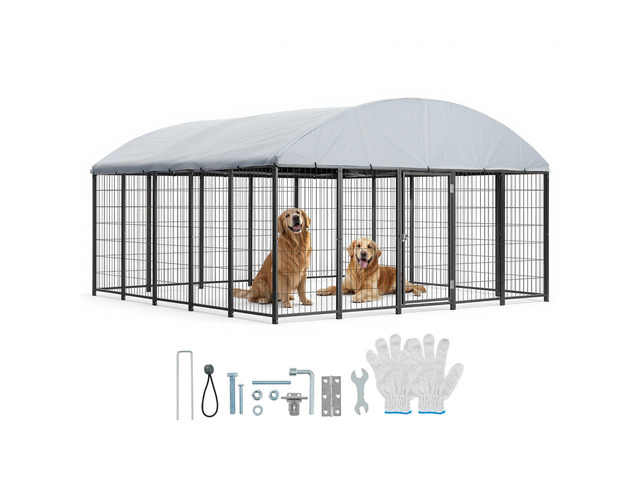VEVOR Outdoor Dog Kennel, 9.8 x 9.8 x 5.4 ft Large Dog Kennel with Secure Lock, Outside Dogs Enclosures with UV-Resistant & Waterproof Roof Cover,...