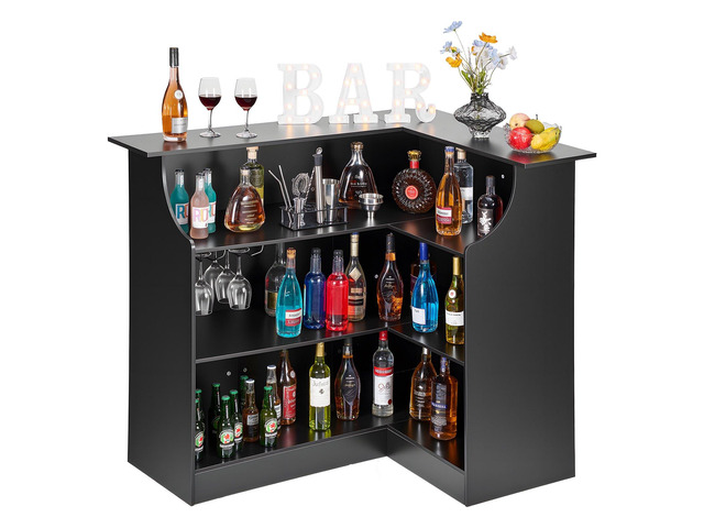 VEVOR Home Bar Unit, L-Shaped Wine Bar Cabinet Table 4-Tier with Storage Shelves, Wine Glass Holder, 300 lbs Max Capacity, Wood Liquor Cabinet for...