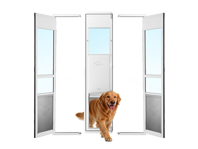 VEVOR Dog Door for Sliding Glass Door, 75 7/8' to 80 11/16' Adjustable Height, Aluminum Alloy Frame with Flap and Lock, for Extra Large-Sized Dogs,...