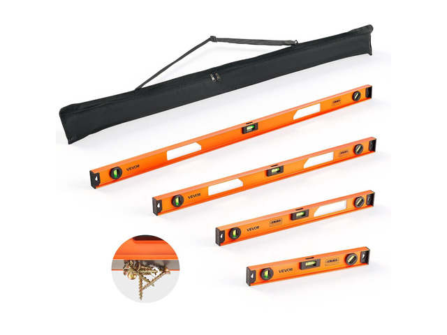 VEVOR Magnetic Level Set, 4-Piece Included 16/24/36/48 in, Aluminum Alloy I-Beam Bubble Leveler with Clear 3 Green Vials & Hanging Hole, Level Tool...