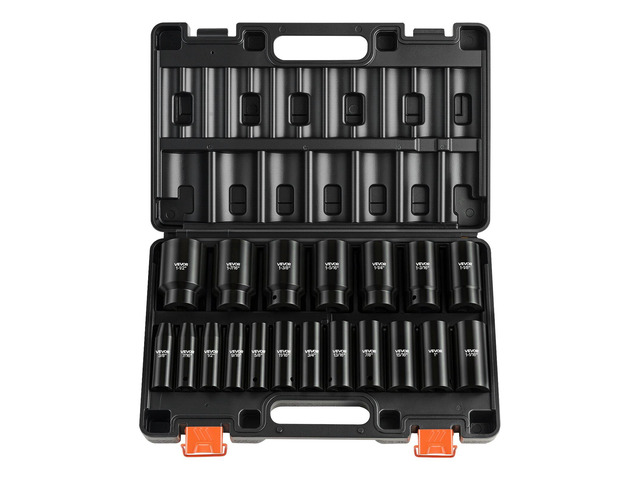 VEVOR Impact Socket Set, 1/2' 19 Piece Impact Sockets, Deep Socket, 6-Point Sockets, 1/2' Drive Set 3/8' to 1-1/2', Cr-V Rugged Construction, Easy...