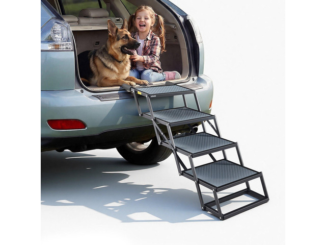 VEVOR Dog Stairs for Car, 4 Steps Extra Wide Foldable Dog Ramp for Large Dogs with Non-Slip Surface, Portable Lightweight Pet Stairs Ladder for...