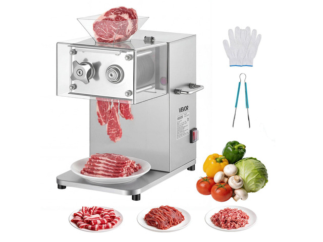 VEVOR Meat Cutting Machine, 850W Commercial Slicer, 5mm Heavy Duty Stainless Steel Blade Shredder for Boneless Meat Soft Vegetables, Electric Food...