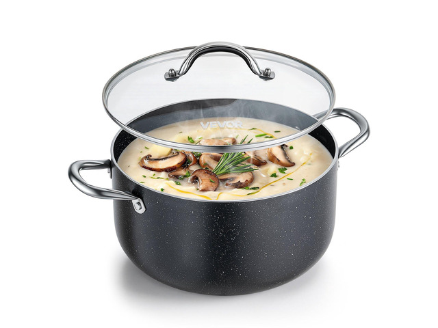 VEVOR Aluminum Stock Pot, 8-Quart Nonstick Ceramic Coated Pot with Glass Lid, PFOA-Free, PFAS-Free, Compatible with Gas Stoves, Induction Cooktops,...
