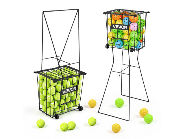 VEVOR Tennis Ball Hopper, Holds 75 Tennis Balls, Pickleball Basket Cart with Wheels for Easy Pick Up, Portable Pickleball Caddy with Heavy-Duty...