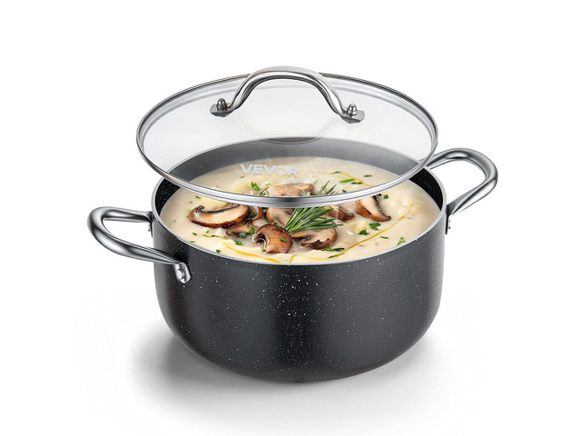 VEVOR Aluminum Stock Pot, 6-Quart Nonstick Ceramic Coated Pot with Glass Lid, PFOA-Free, PFAS-Free, Compatible with Gas Stoves, Induction Cooktops,...