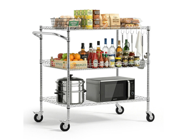 VEVOR Kitchen Utility Cart, 3 Tier Heavy Duty Adjustable Wire Storage Rack, Commercial Steel Rolling Service Trolley on Wheels, Work Table with...