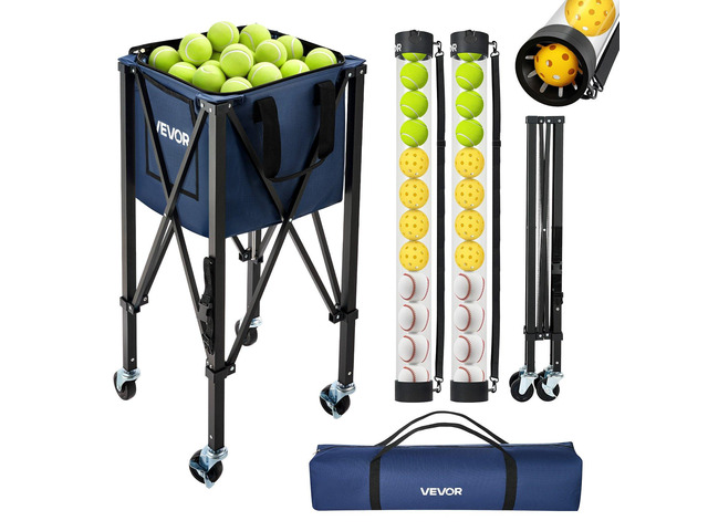 VEVOR 2-in-1 Tennis & Pickleball Hopper, with Pickup Tube, Foldable Pickleball Basket Cart with with Wheels, Holds 150 Tennis Balls or 260...