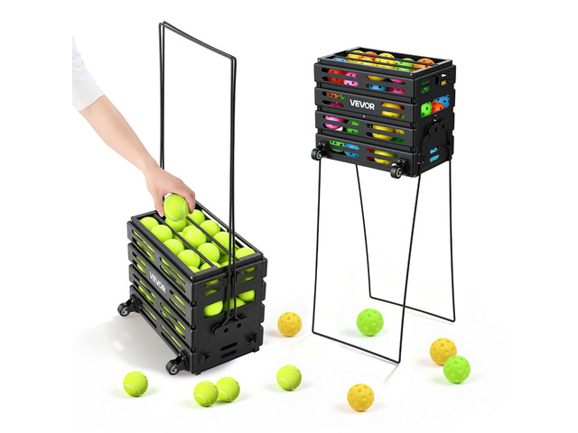 VEVOR Tennis Ball Hopper, Holds 80 Tennis Balls, Pickleball Basket Cart with Wheels for Easy Pick Up, Portable Pickleball Collection Caddy with...