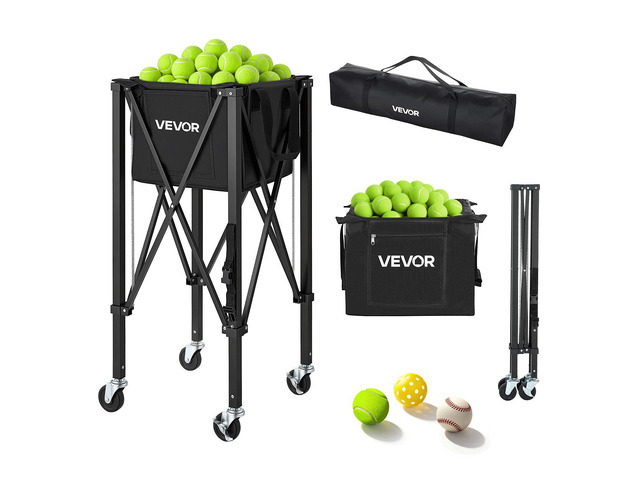 VEVOR Tennis Ball Hopper, Holds 120 Tennis Balls, Foldable Pickleball Basket Cart with Wheels for Easy Pick Up, Lightweight Aluminum Alloy,...