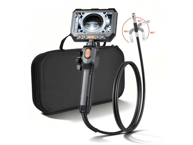VEVOR 2-Way Dual-Lens Articulating Endoscope with Light, 1080P HD Industrial Borescope Inspection Camera with Articulated Probe, Rigid Snake Scope...